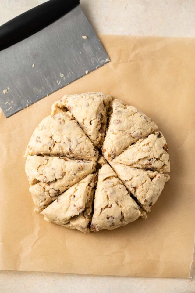 Maple pecan scone dough in a circle