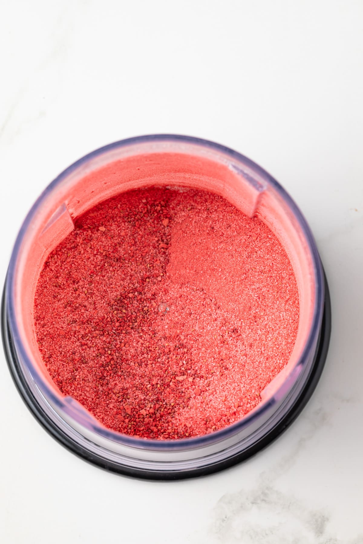 Powdered freeze dried strawberries in blender.