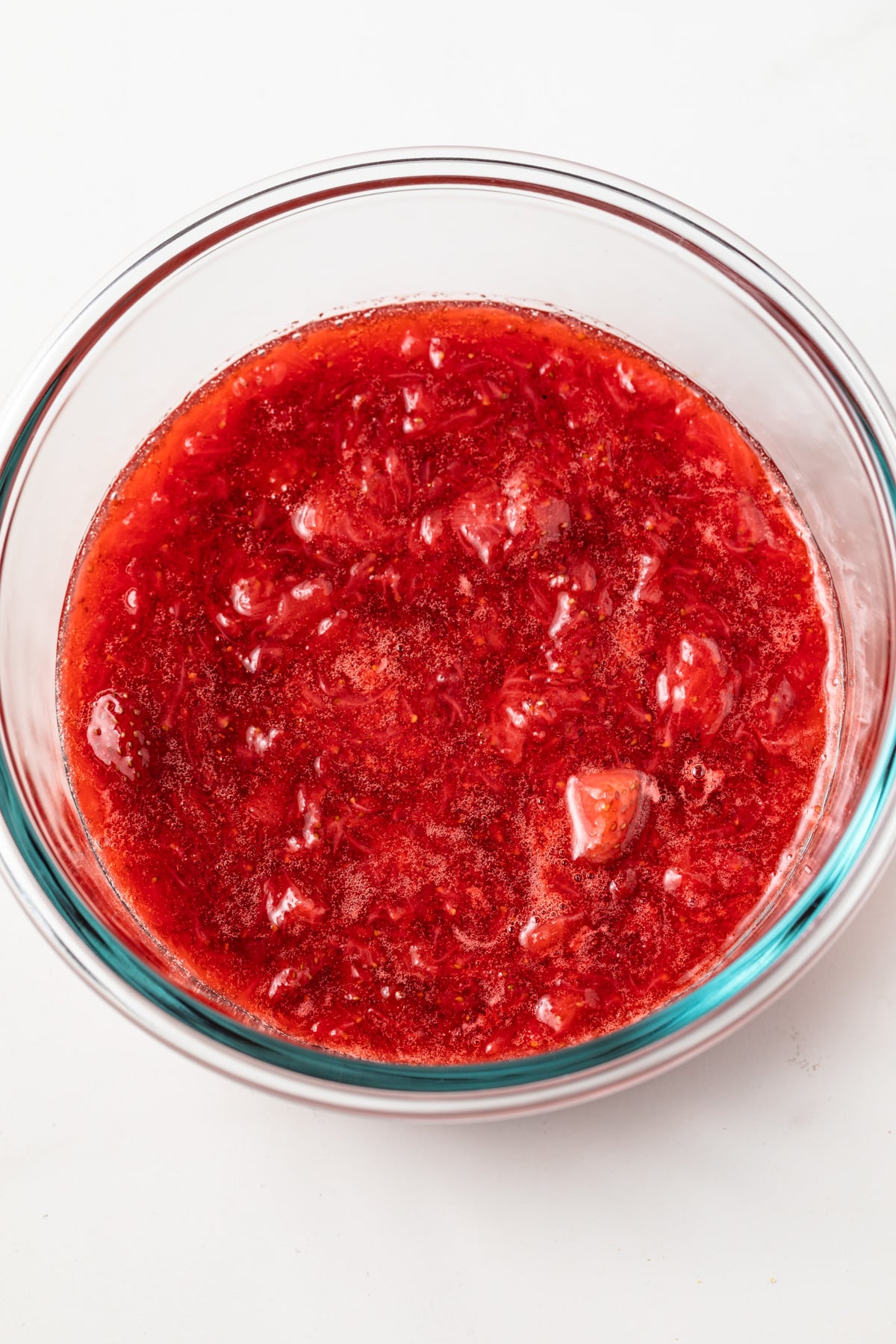Strawberry sauce in glass bowl.