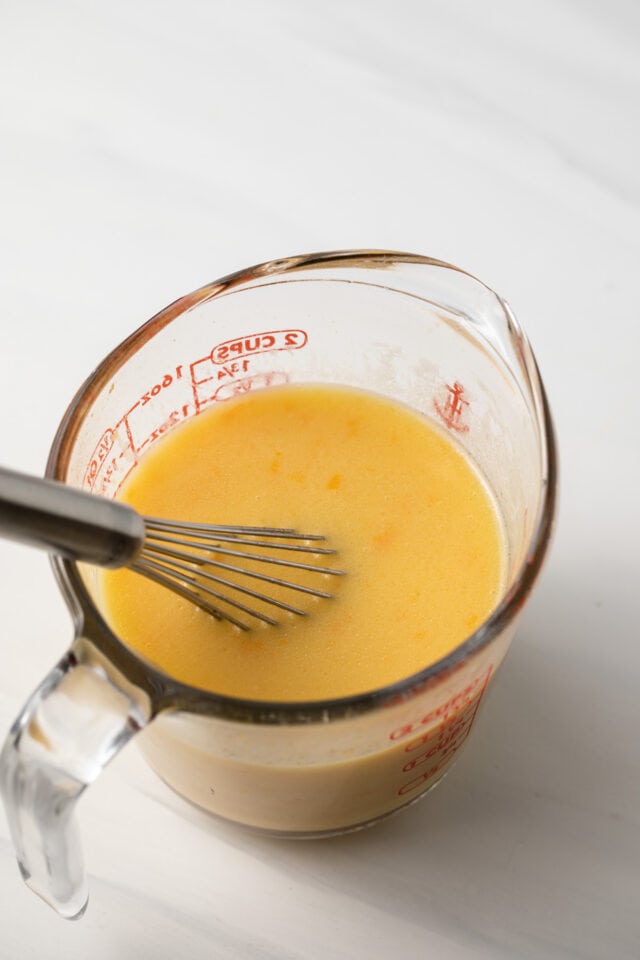 Liquid ingredients in a measuring cup.