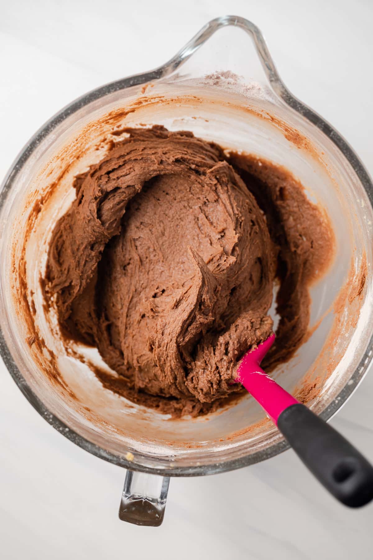 Nutella cookie dough in glass bowl.