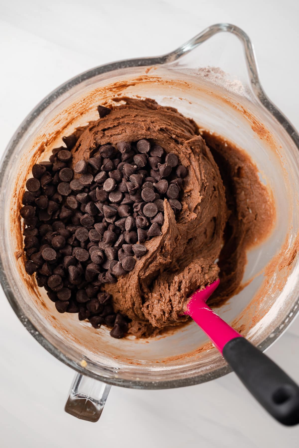 Nutella cookie dough with chocolate chips.