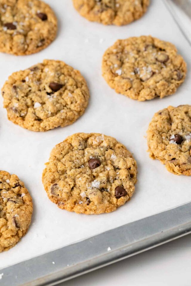 Freshly baked oatmeal chocolate chip cookies