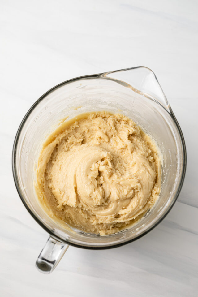 Biscotti dough in a mixing bowl