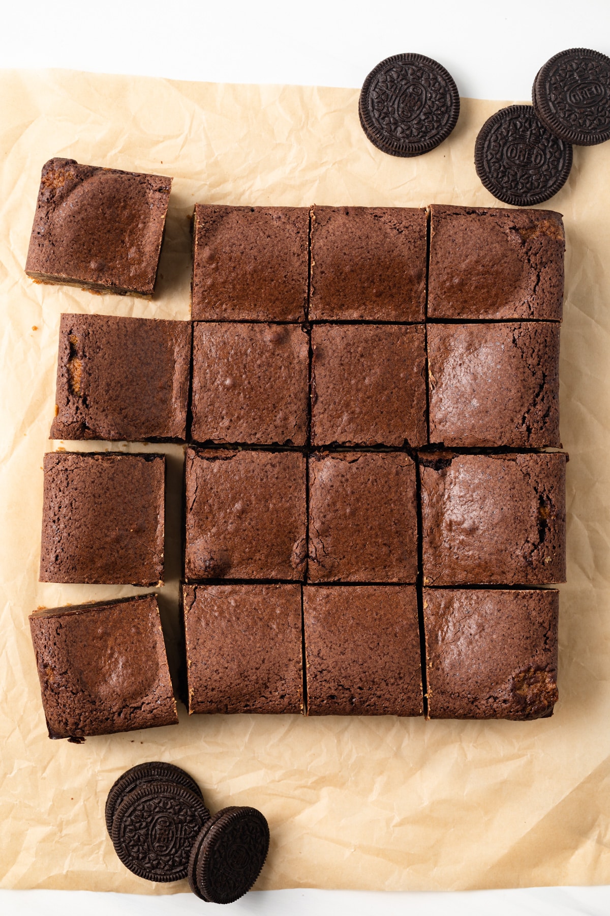Overhead of Oreo stuffed brookies.