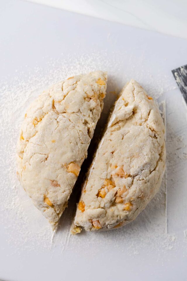Scone dough cut in half