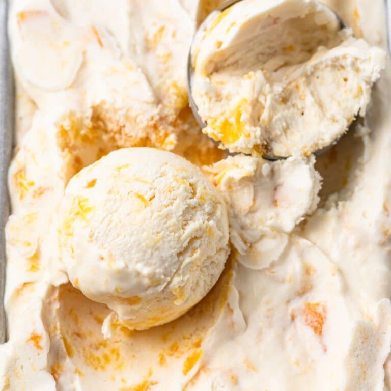 Close up of no churn peaches and cream ice cream.