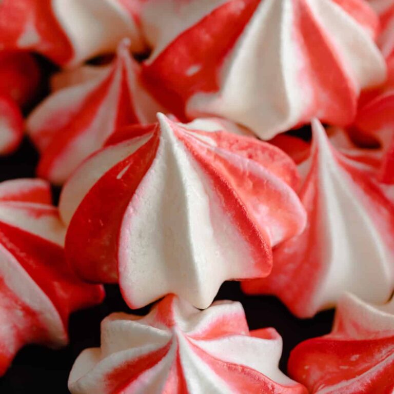 close up of peppermint meringue cookies
