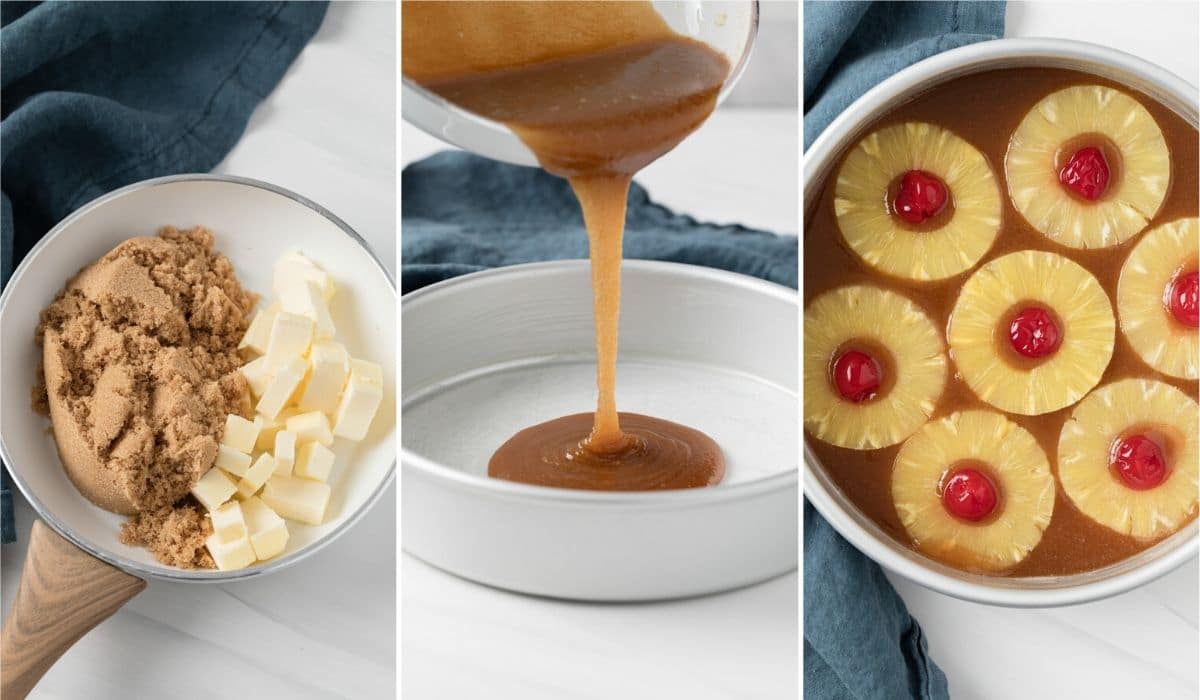 process shots for making pineapple topping