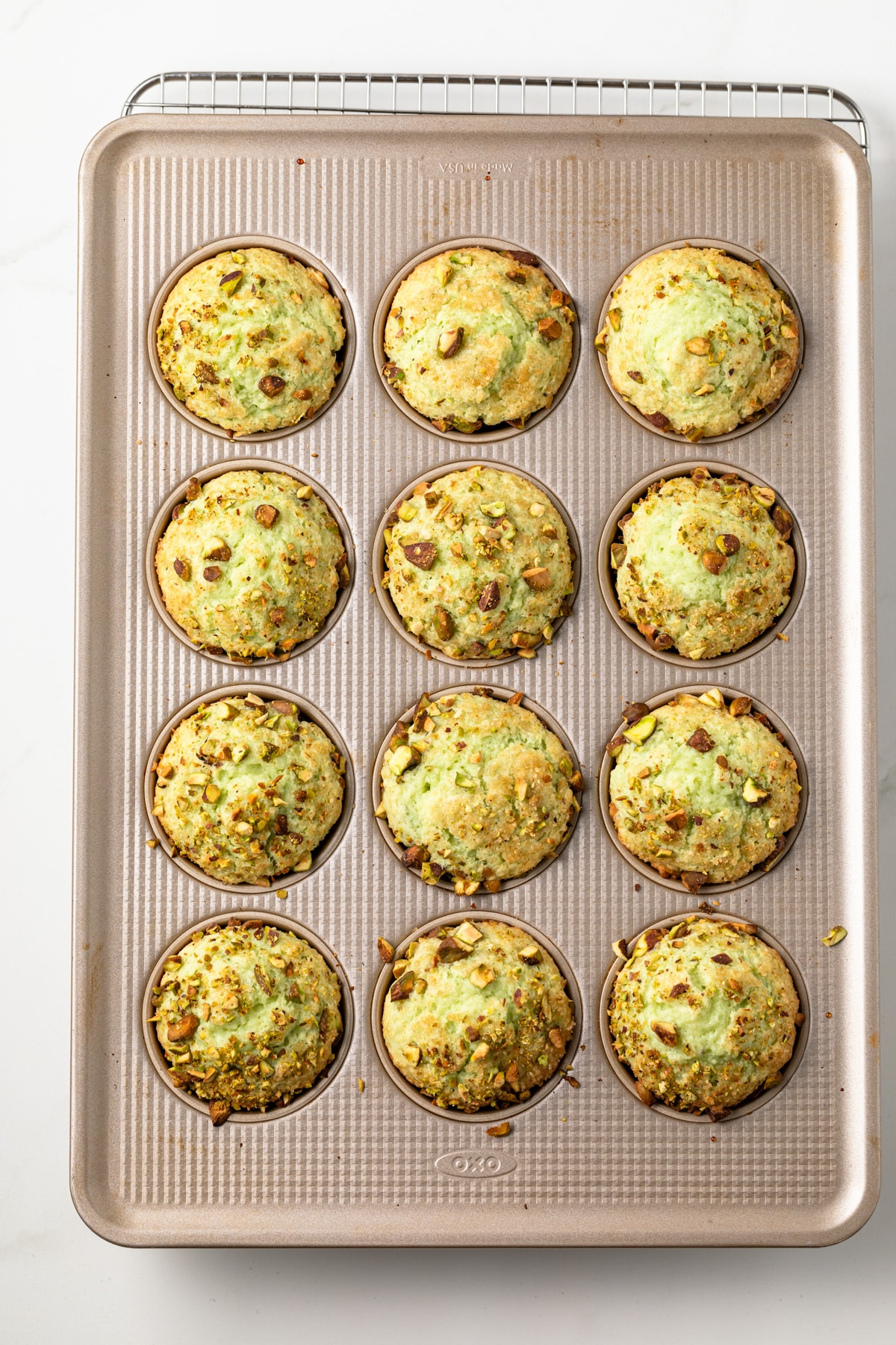 Baked muffins in a muffin tin.