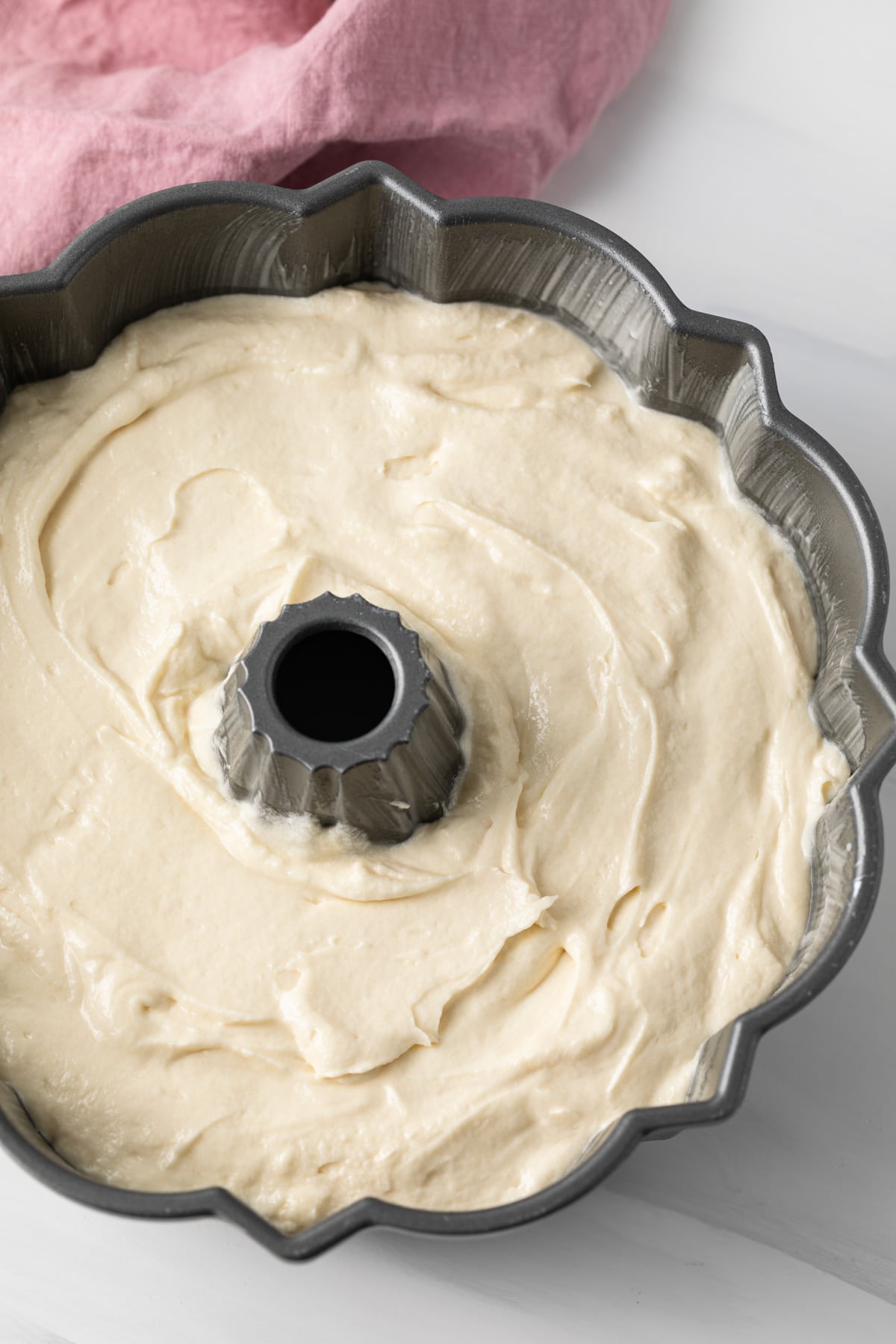 pound cake batter in bundt pan