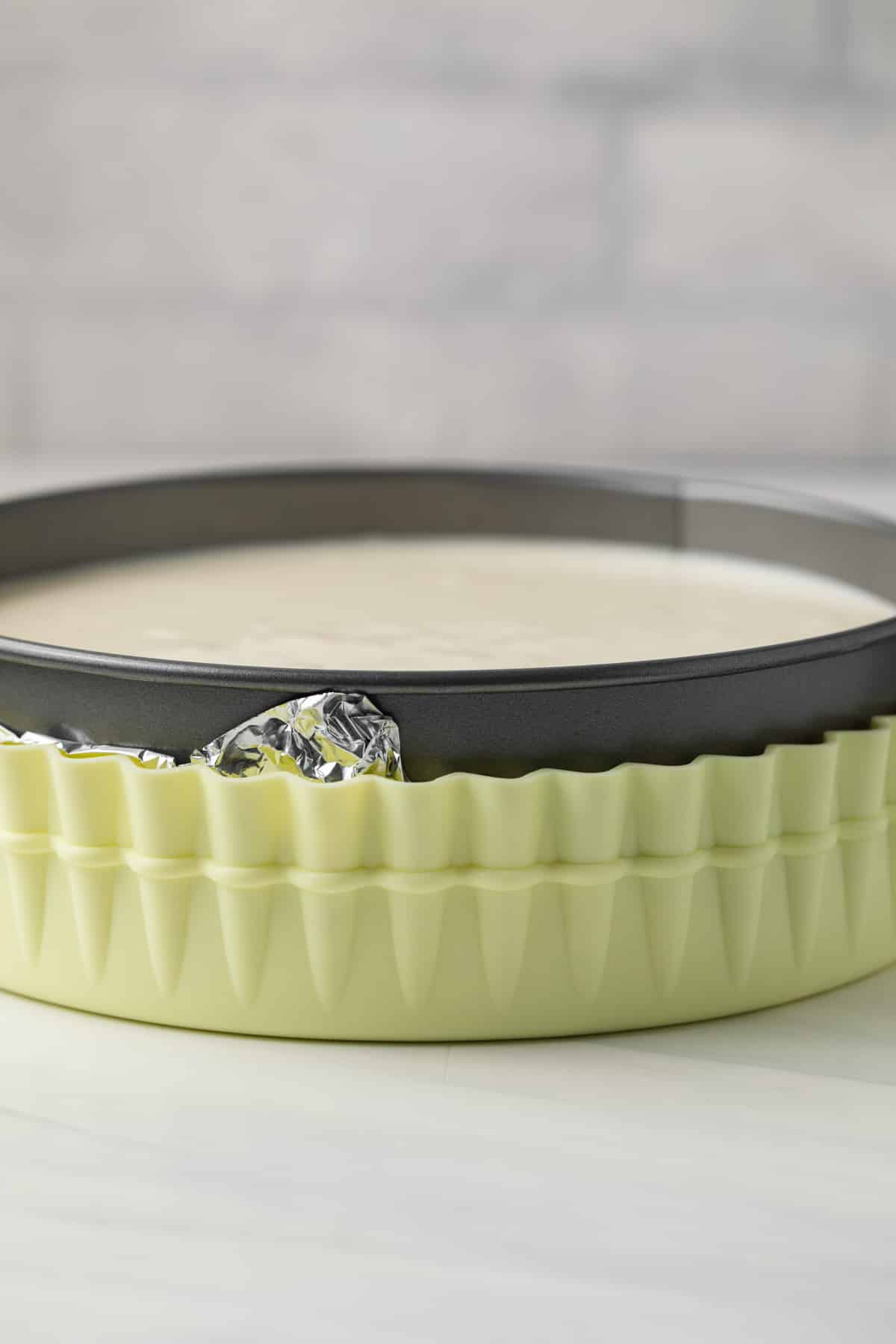 Cheesecake pan in easy bath cheesecake wrap.