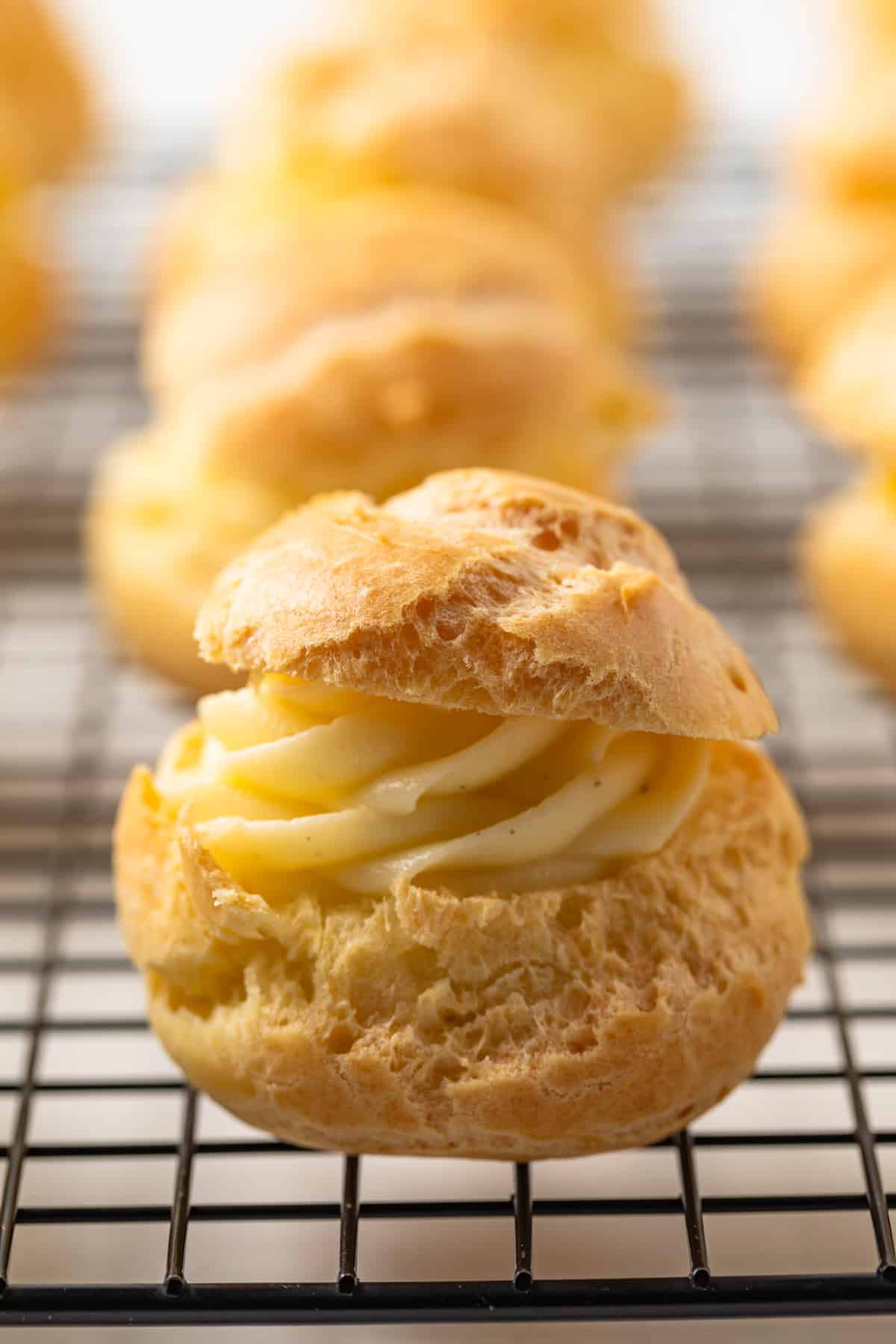 Choux pastry filled with pastry cream.