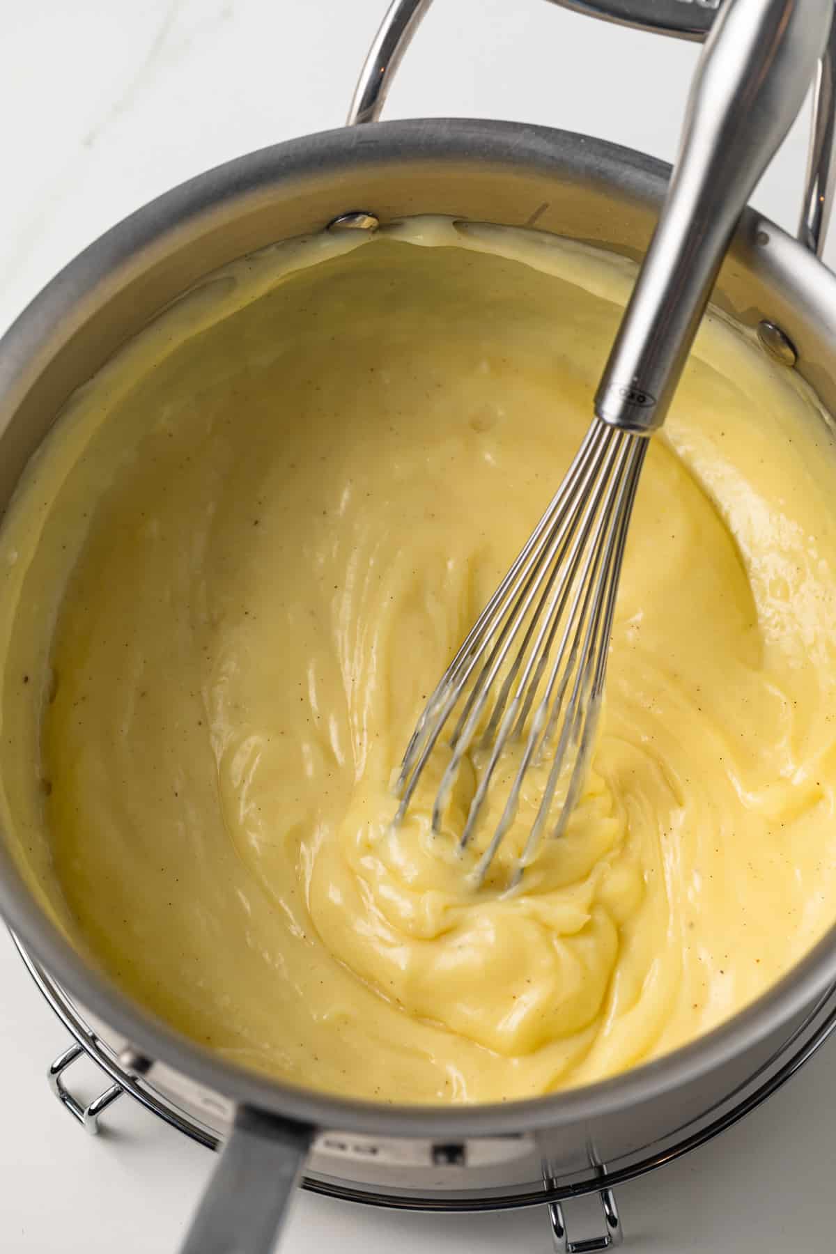 Pastry cream in a saucepan.