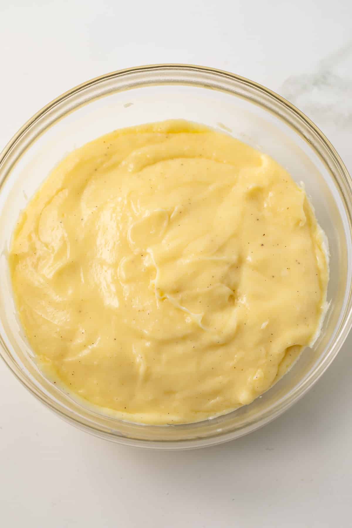 Pastry cream in a glass bowl.