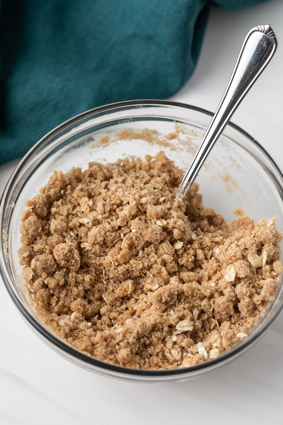 crumble topping in glass bowl