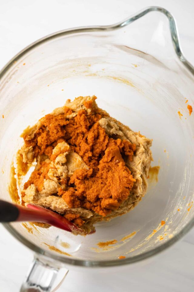 Pumpkin puree mixed into with whipped butter and sugar