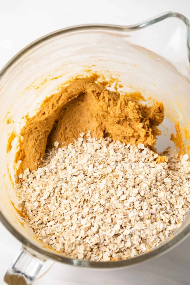 Oatmeal on top of pumpkin cookie dough