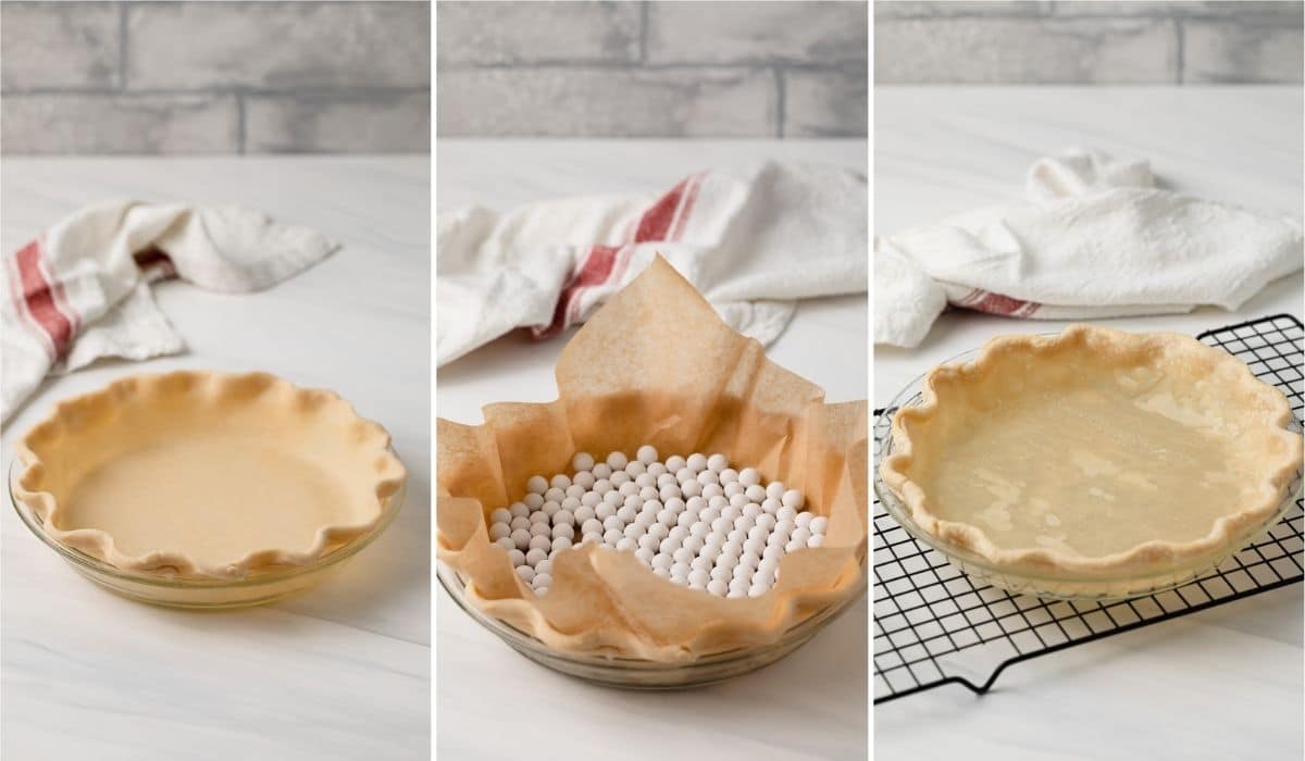 process shots showing how to blind bake pie crust