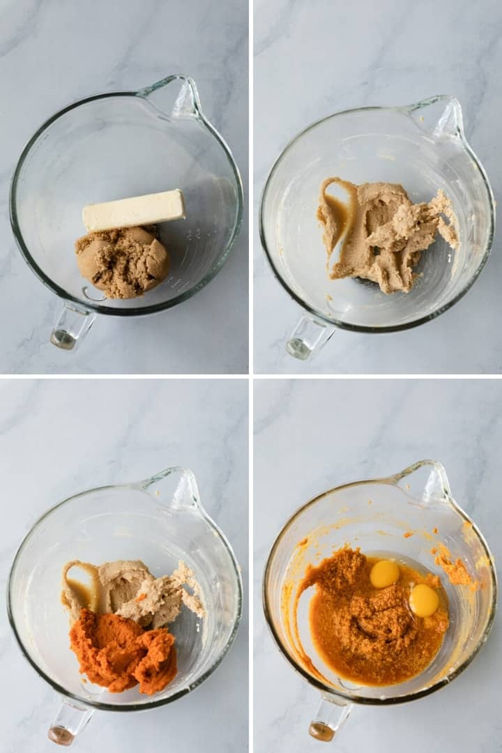 process shots for mixing wet ingredients for pumpkin pie cupcakes