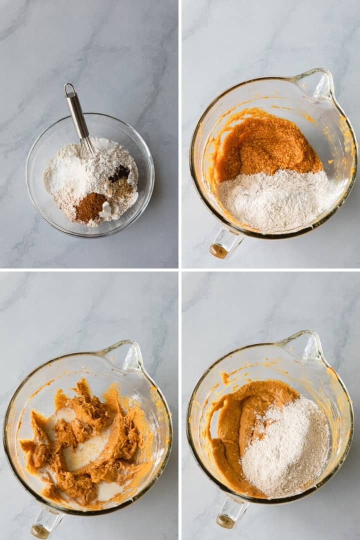 process shots for mixing dry ingredients for pumpkin cupcakes