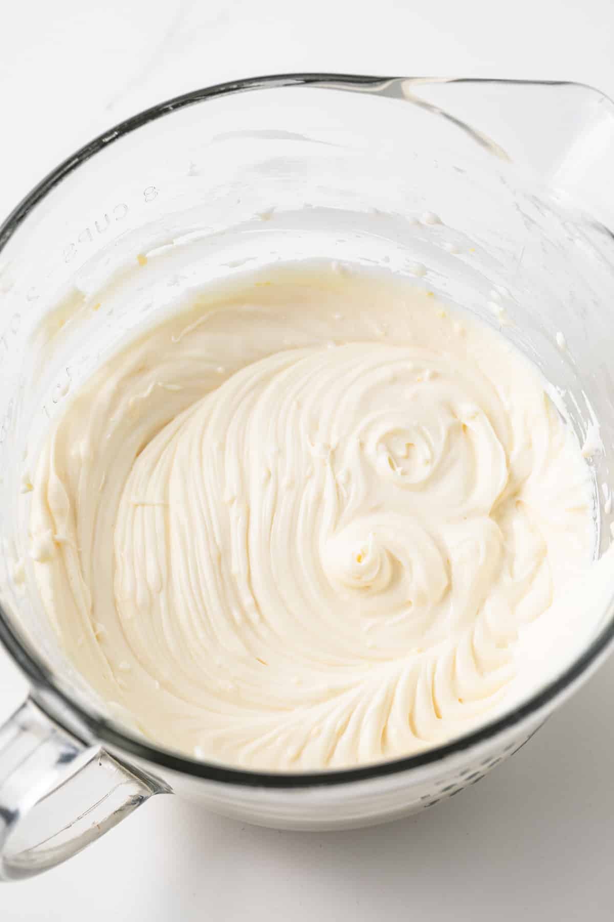 Blended cream cheese with sugar and lemon juice.