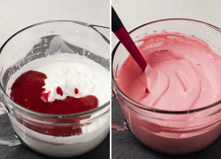 raspberry puree folded into whipped cream