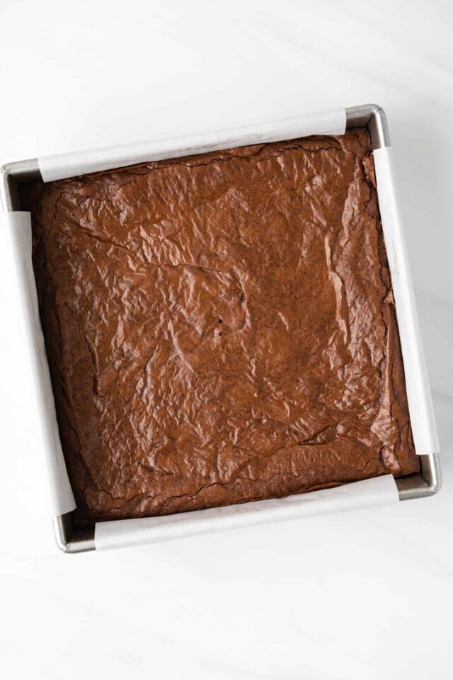 Chocolate brownies in a square pan
