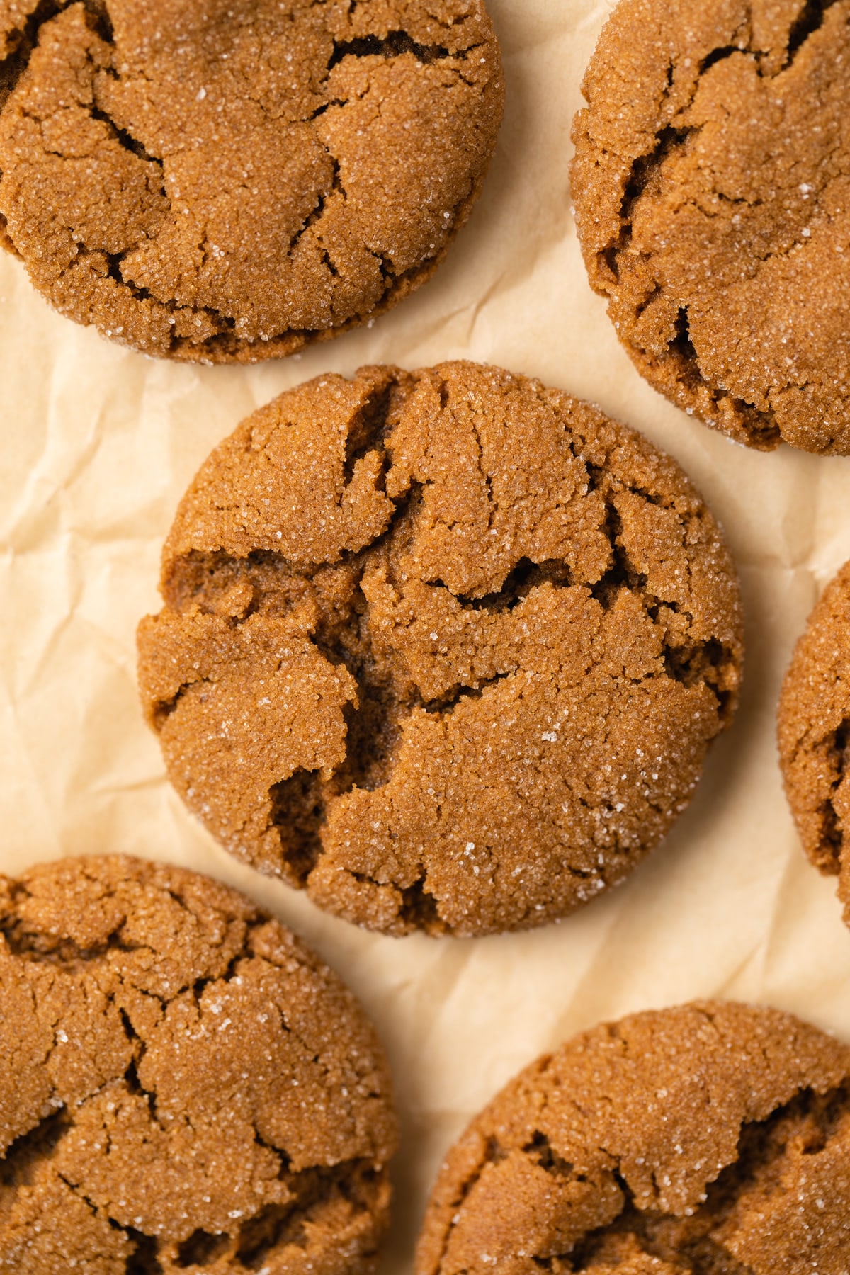 Overhead view of soft molasses cookies.
