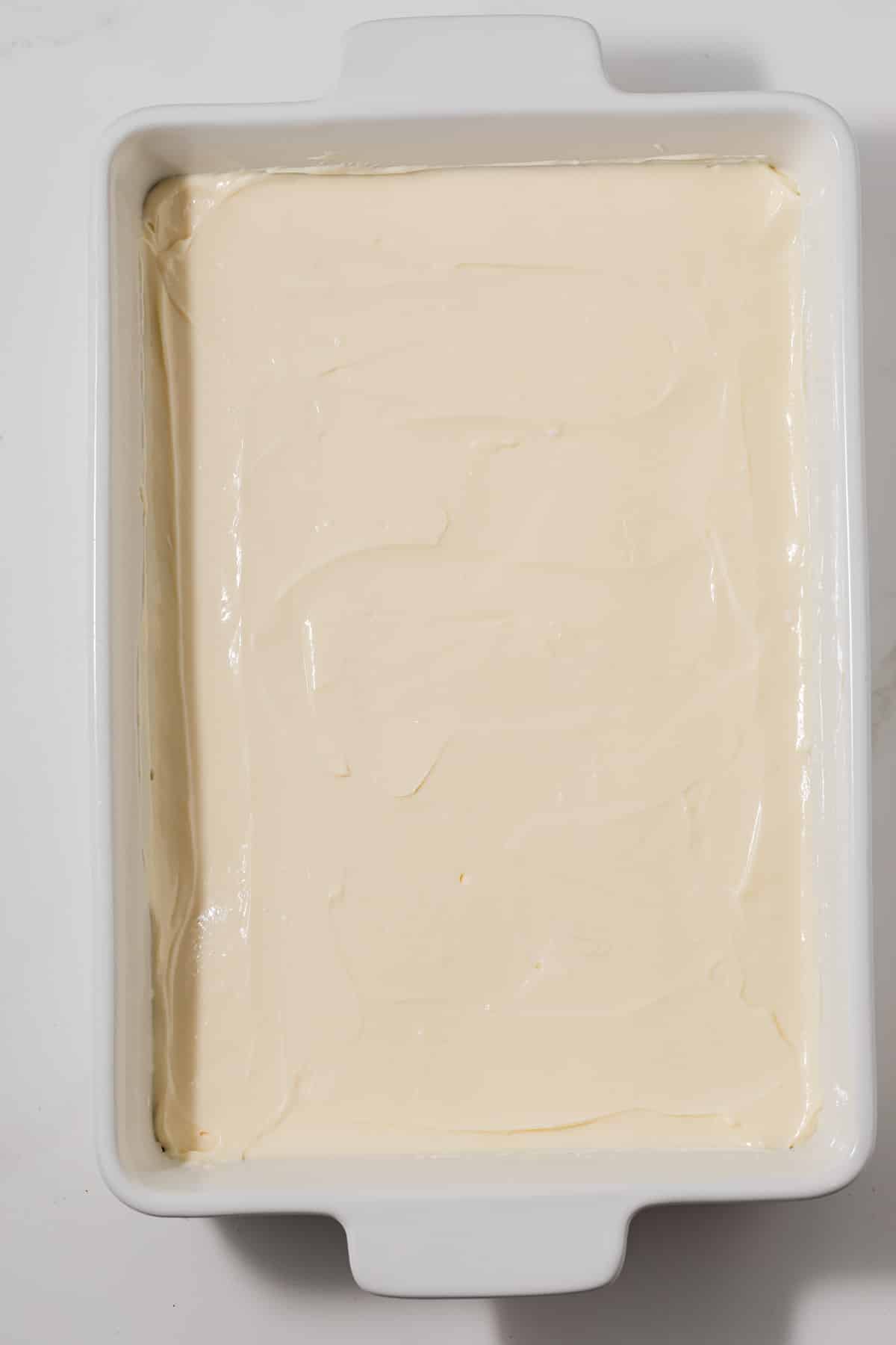 Cheesecake filling over pastry dough.