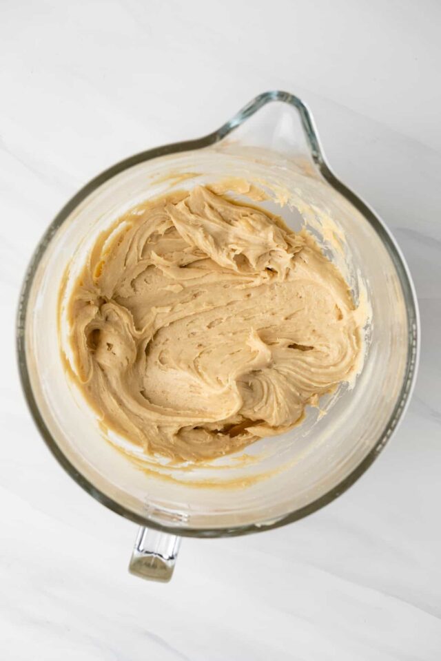Spiced pear bread batter in a mixing bowl