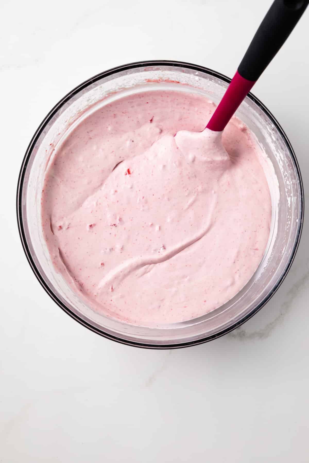 Unfrozen no churn strawberry ice cream.
