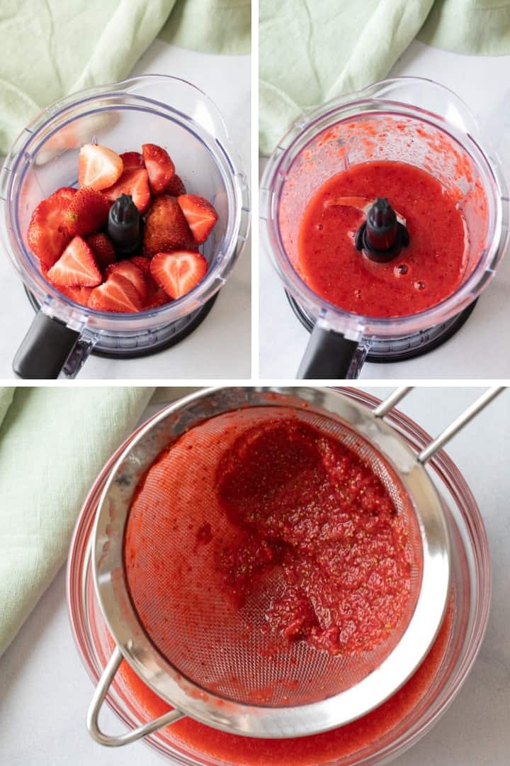 process shots of pureed strawberries for mouse