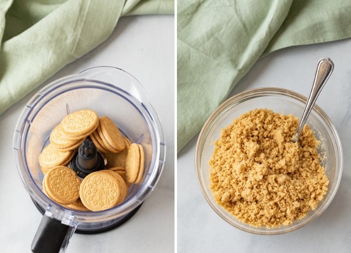 ground Golden Oreo crumbs process shot