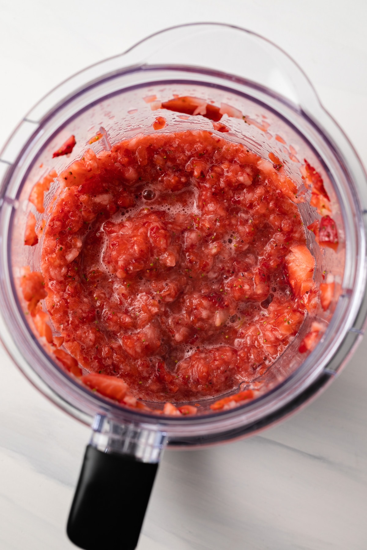 Strawberry puree in blender.