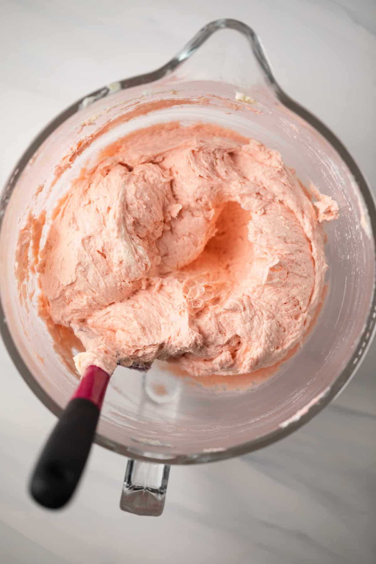 Creamed butter mixed with eggs and sour cream.