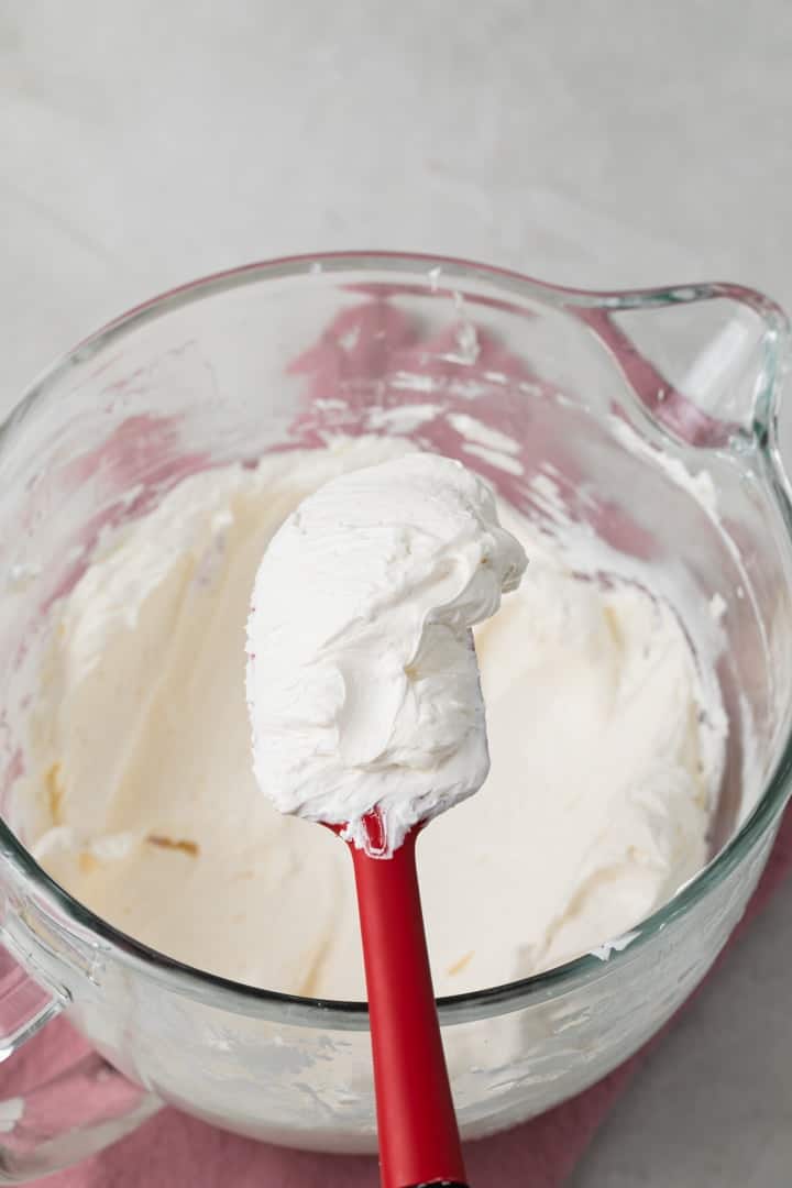 swiss buttercream on a red spatula