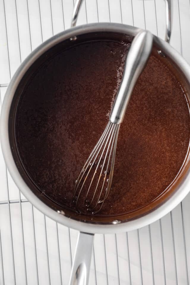 Frosting for texas sheet cake in pot.