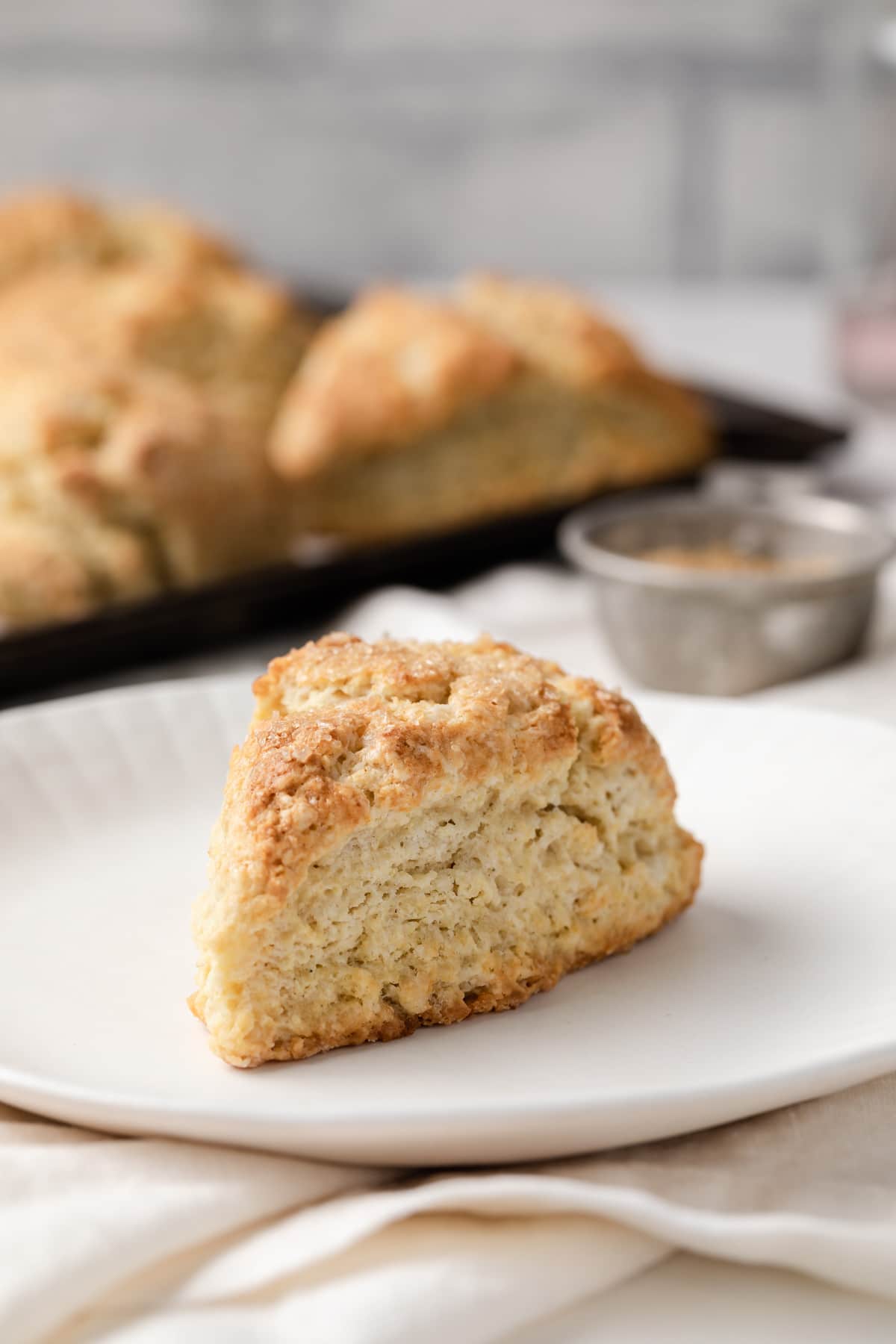 single vanilla cardamom scone on white plate