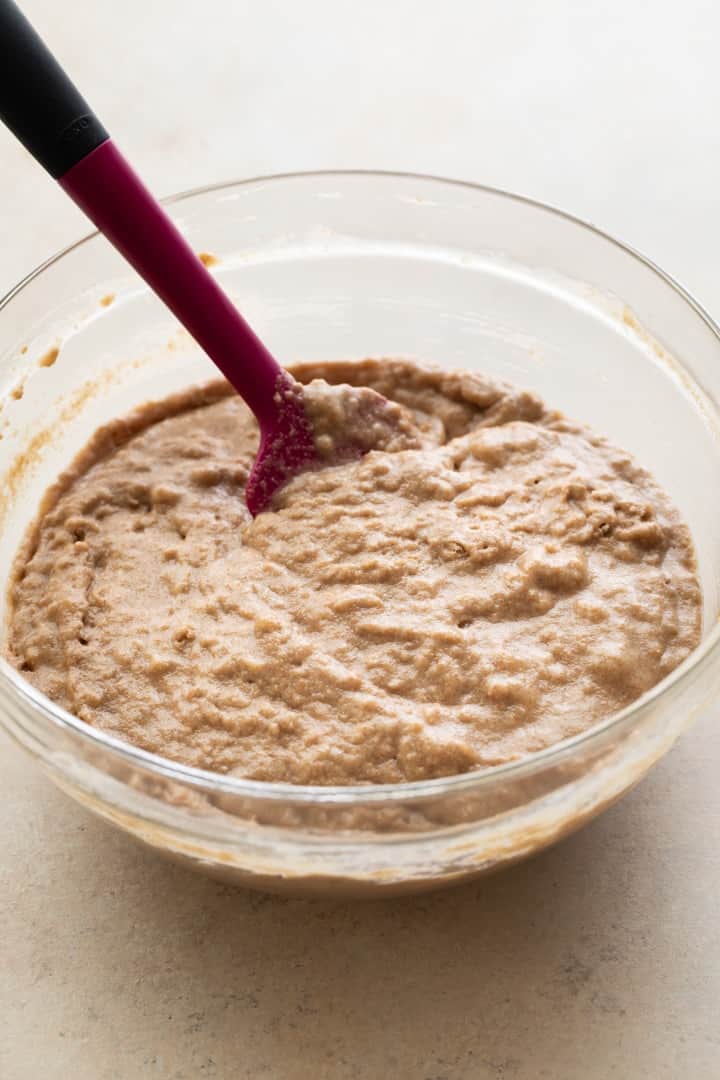 banana muffin batter in glass bowl