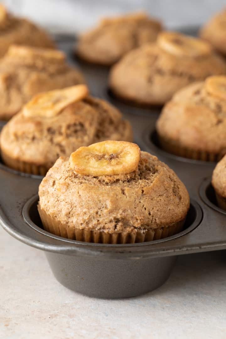 whole wheat banana muffins in muffin tin