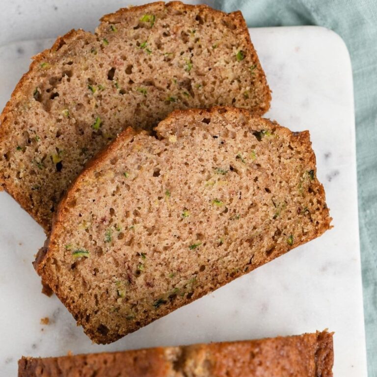 overhead of zucchini bead next to two slices